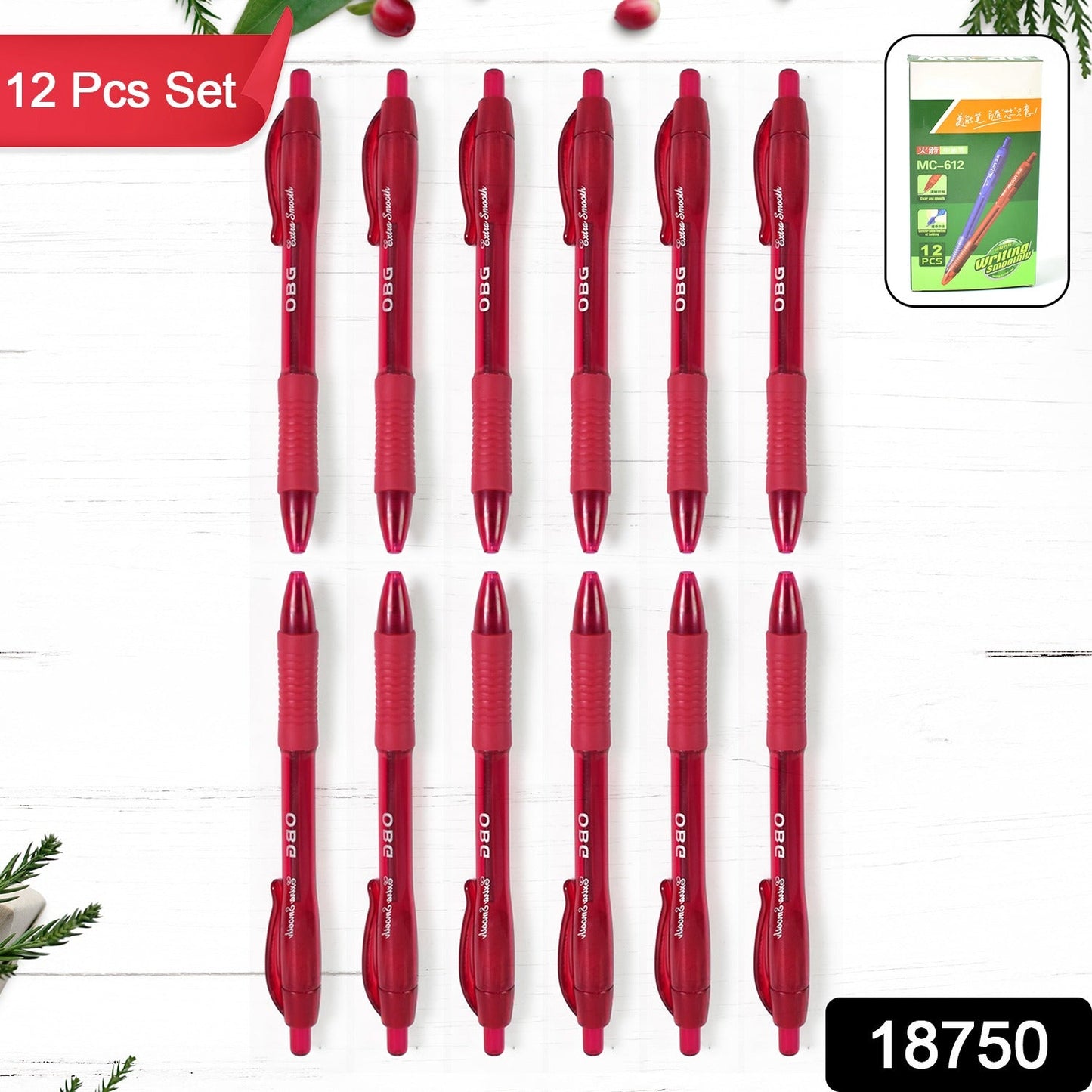 Red Colour Gel Pen Set, Set of 12 Pcs