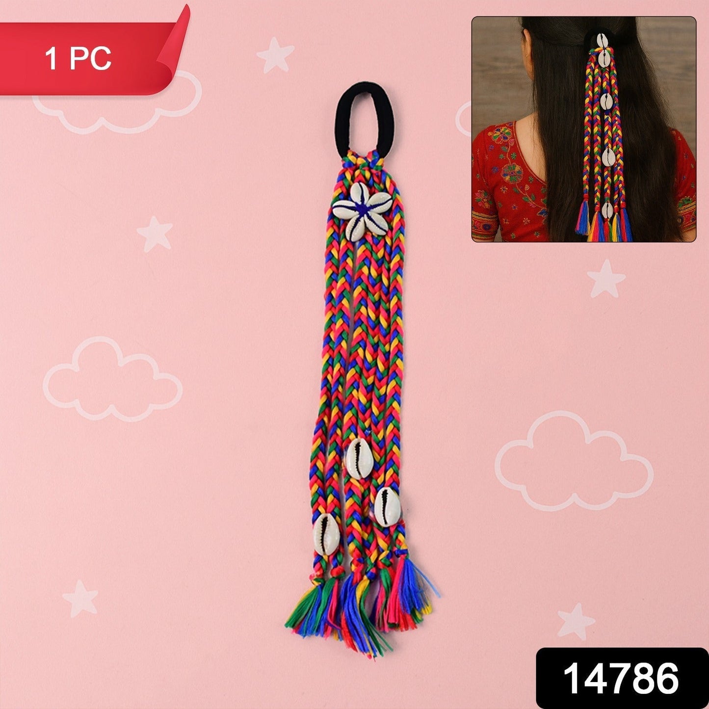 Traditional Multicolor Braided Hair Accessory Stylish Kodi String Bow (1 Pc)