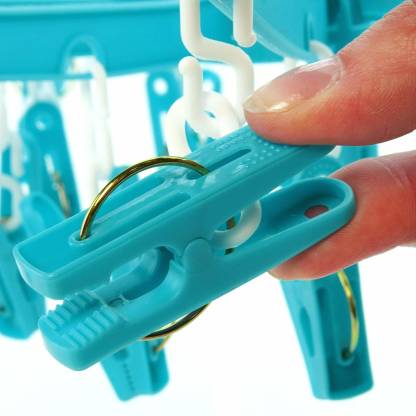 Plastic Round Cloth Drying Stand Hanger with 18 Clips (Multicolour)