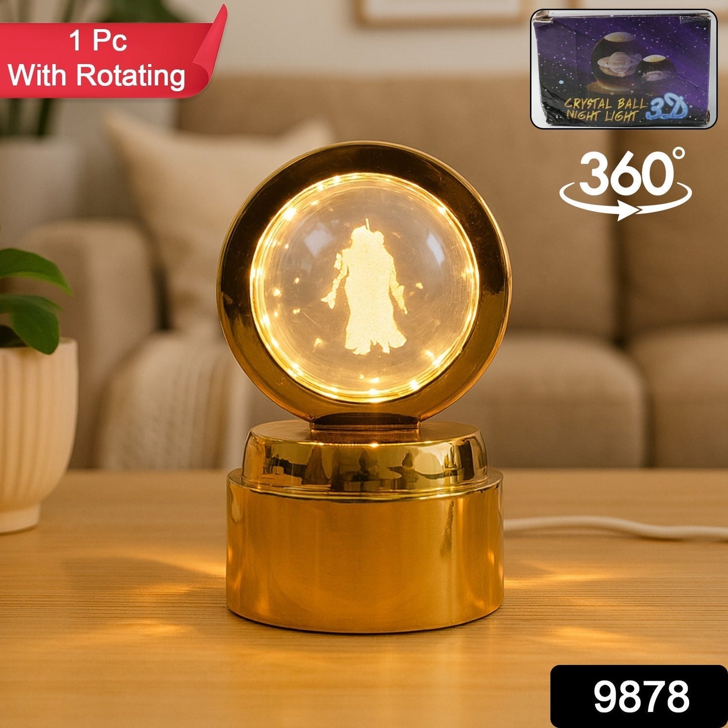 Radhe Krishna Crystal Ball Night Light â€“ 1 Pc