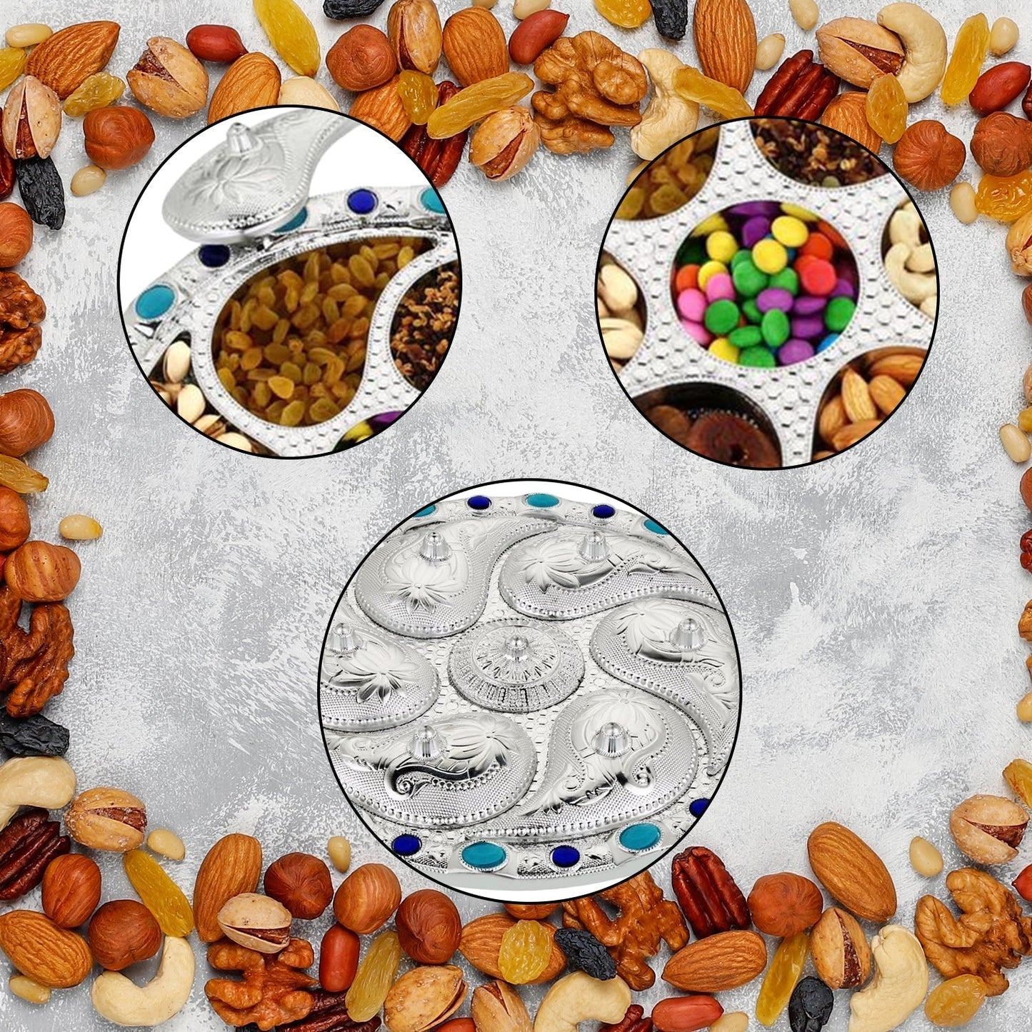 Multipurpose 7 Compartment Dry Fruit Serving Rotating Tray ,Chocolate, Snacks Storage Box, Masala Box