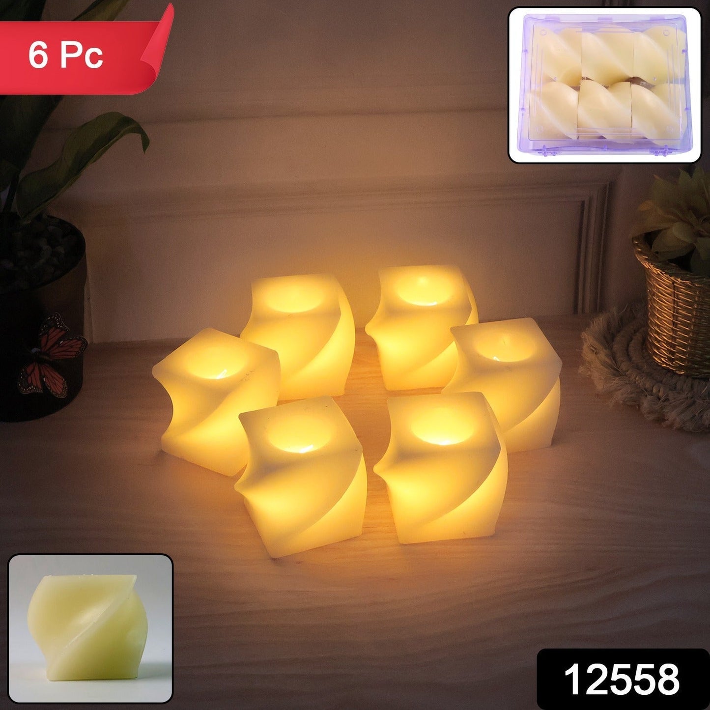 Set of 6 LED Flameless Decorative Candles â€“ Square Shape Tealight Lamps