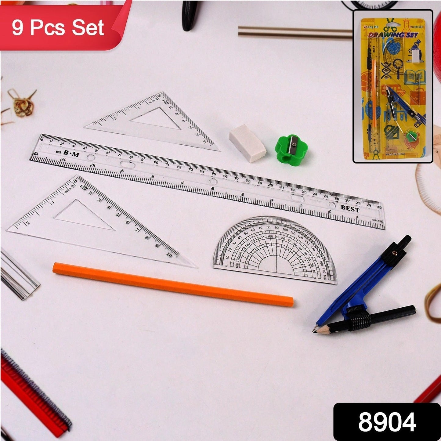 9 in 1 Stationery Set for School Student Office, Draft Rulers