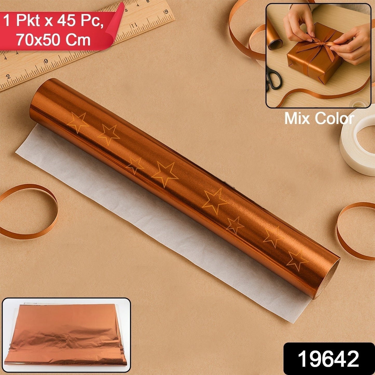 Premium Metallic Gift Wrapping Paper Sheets â€“ 45 Sheets Approx (70 x 50 cm / Mix Color)