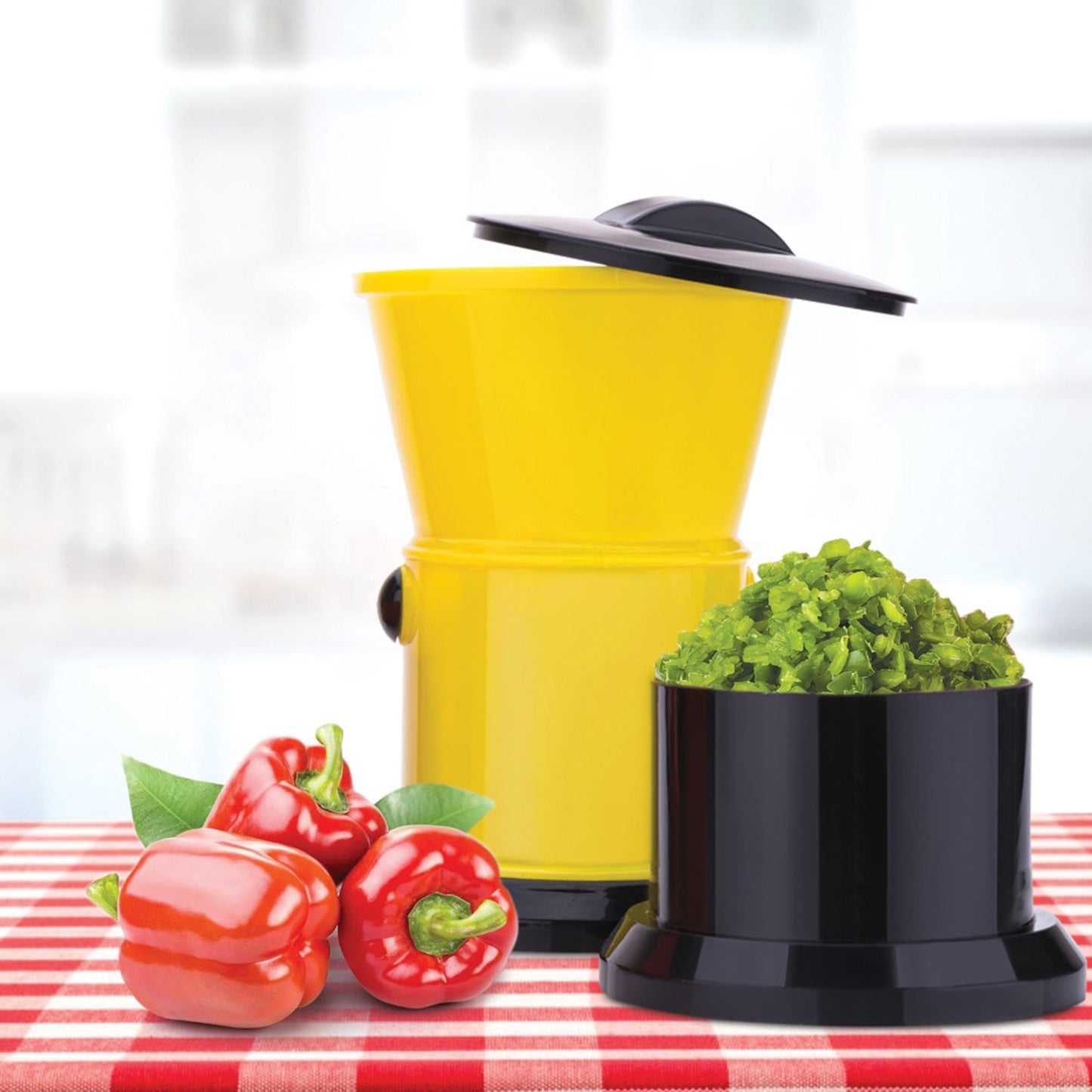 Round Chilly Cutter and grinder tool with effective sharp chopping and cutting blade system.
