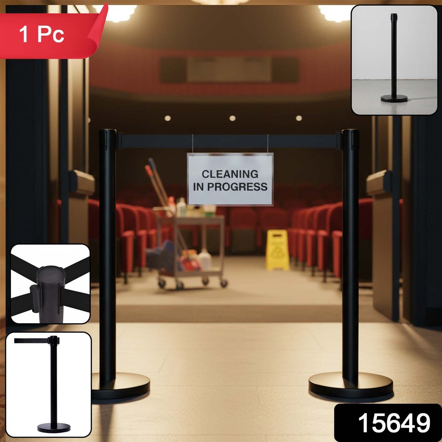 Heavy Duty Retractable Belt Crowd Control Pole with Sturdy Base â€“ 1 Pc