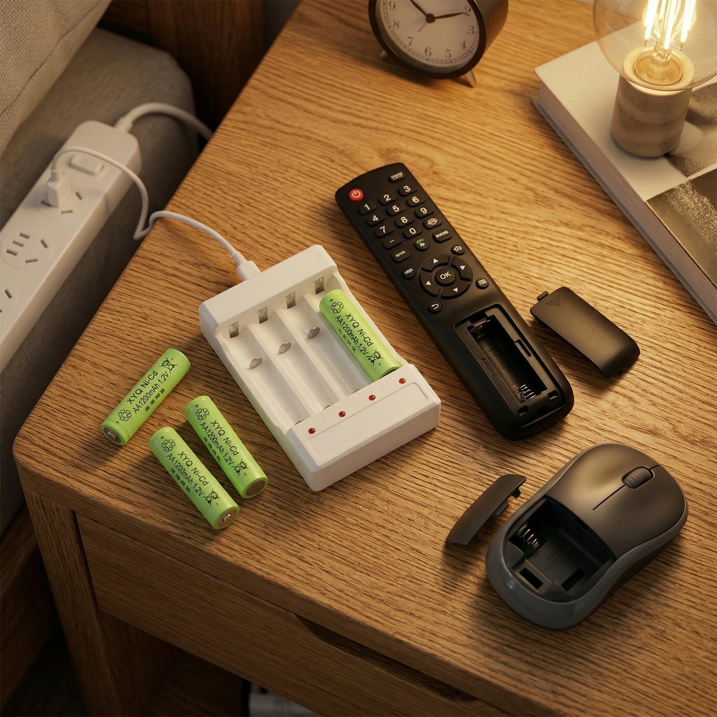 USB Powered Rechargeable AA Battery Charger with 4 AA Batteries (1 Set)