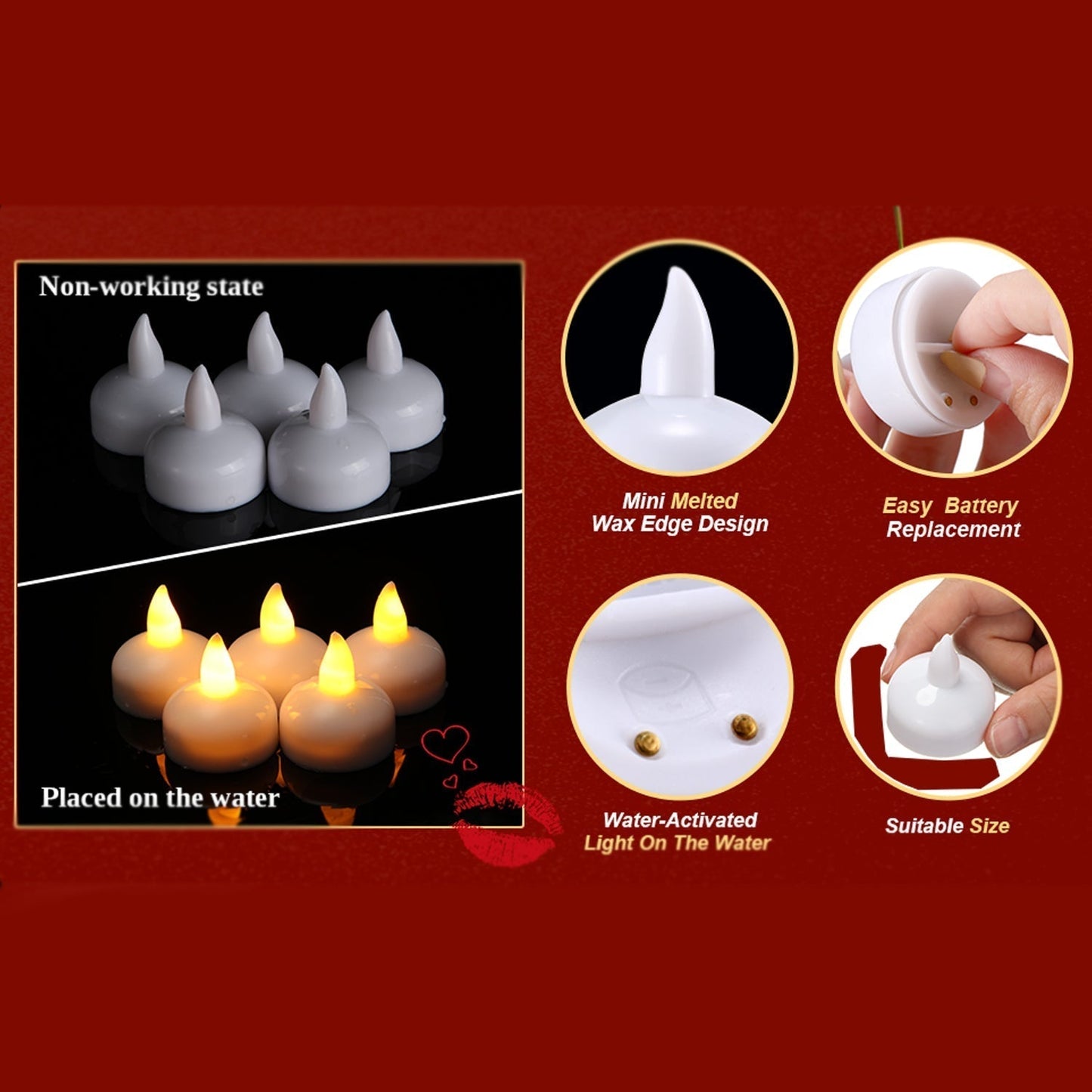 8-Piece Battery Operated Flameless Floating Candles in Transparent Box – Decorative Wedding Tea Lights