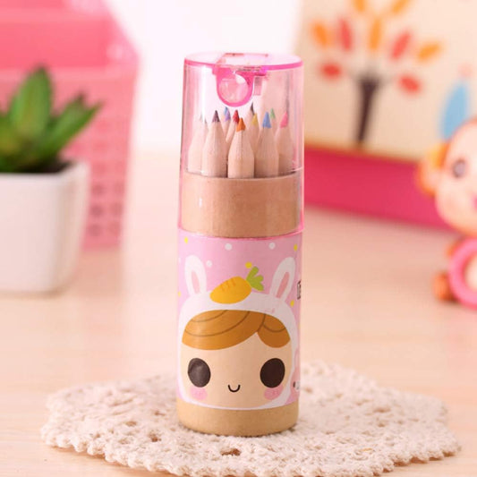 12 Mini Colouring Pencils with Sharpener, Kids Drawing Set for School & Sketching