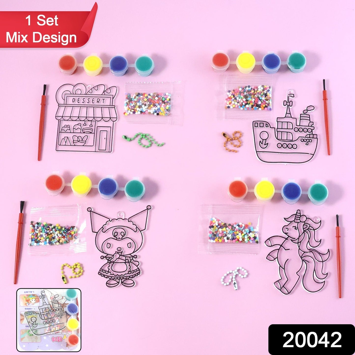 Kids Paint Coloring & Craft Activity Set with Beads (Mix Design, 1 Set)