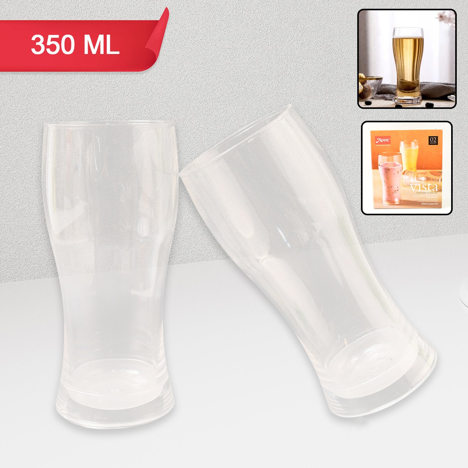 Apex Vista Unbreakable Pitcher Glass Set â€“ 350 ML (Approx) | 2-Piece