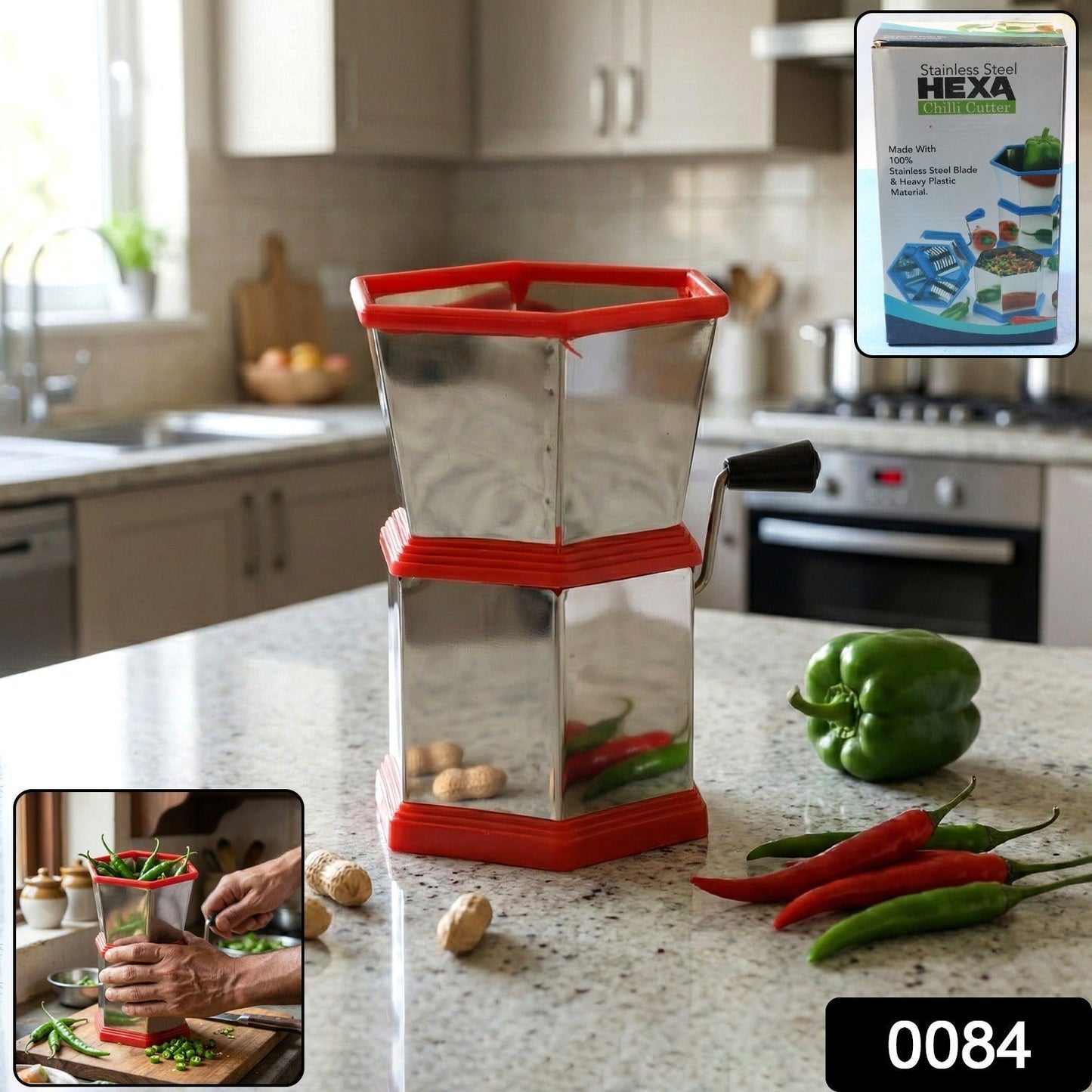 Manual Hexa-Style Hand-Operated Chilli Cutter (1 Pc)