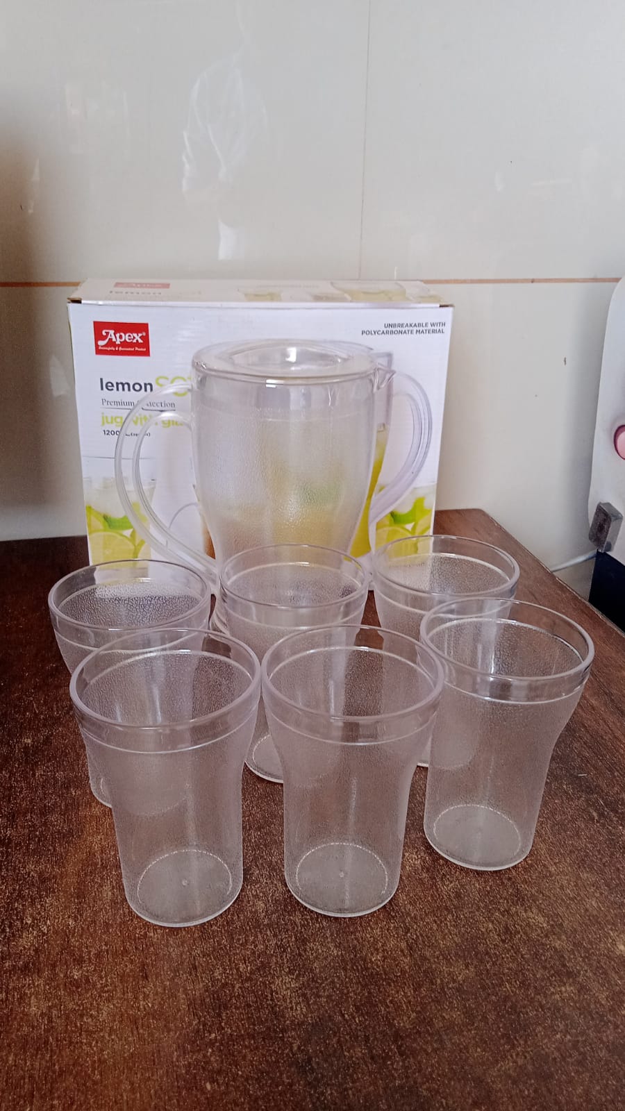 Apex Unbreakable Lemon Jug Set with 6 Glasses â€“ 1200ML Jug + 300ML Glasses Approx