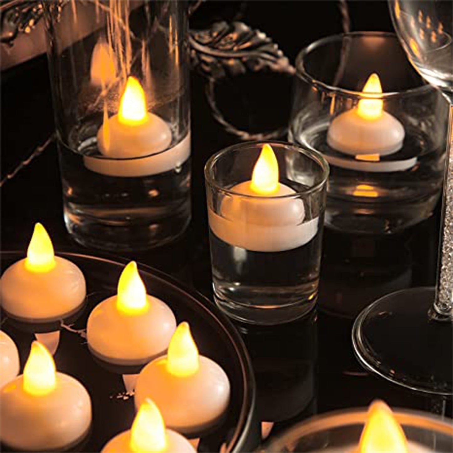 8-Piece Battery Operated Flameless Floating Candles in Transparent Box – Decorative Wedding Tea Lights