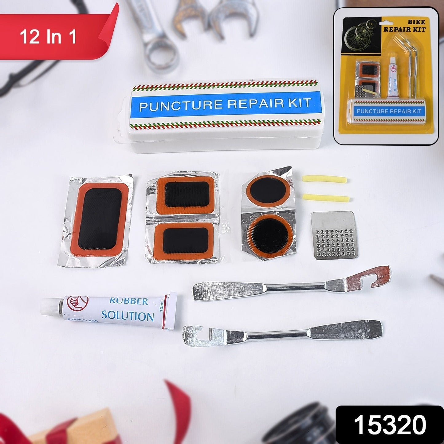 Bicycle Tire Repair Kit Puncture Repair Set with Adhesive Portable Tools