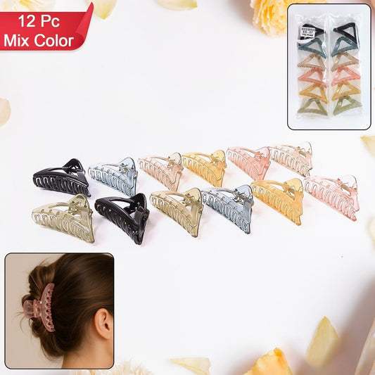 Triangle Shape Mix Color Plastic Hair Claw Clip â€“ 12 Pc Durable Grip for Women and Girls
