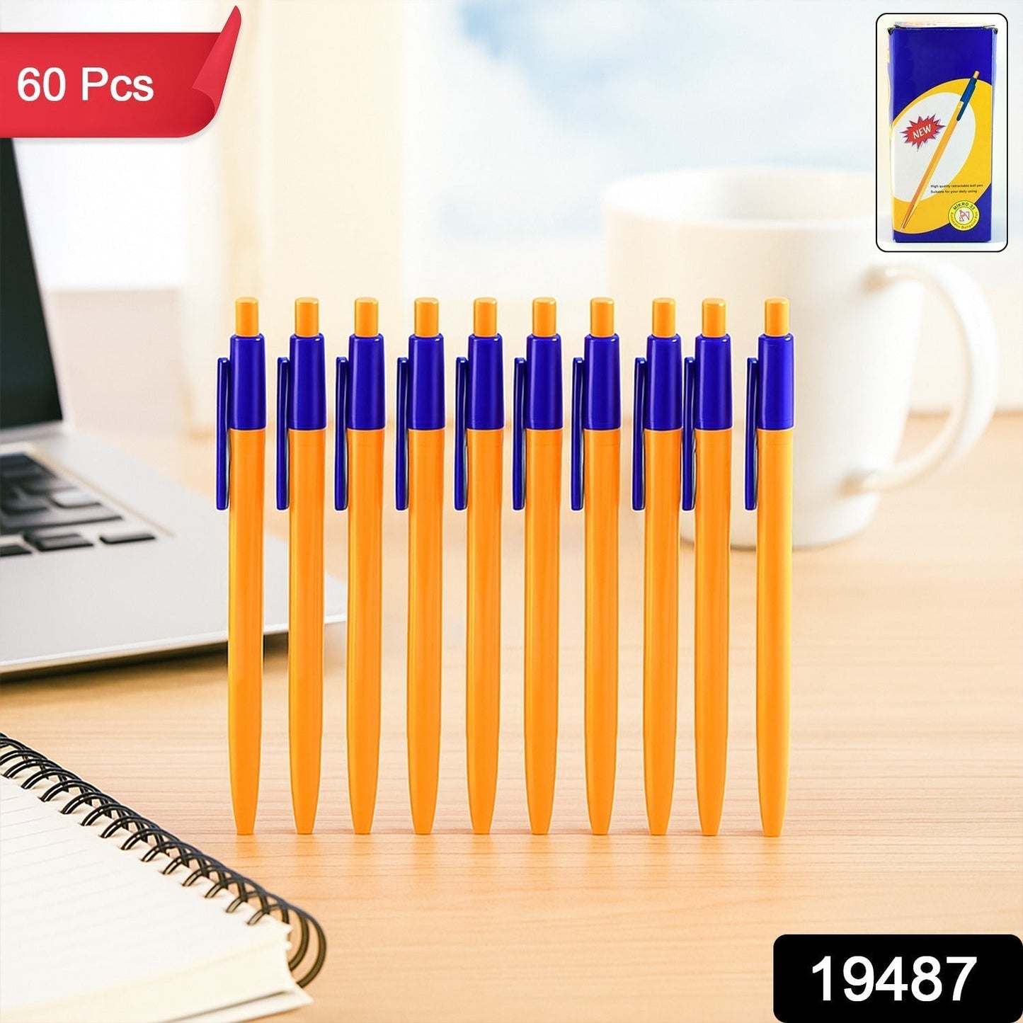 Retractable Ball Pen â€“ Smooth Writing Click Pen with Blue Ink - (60 Pc / Set)