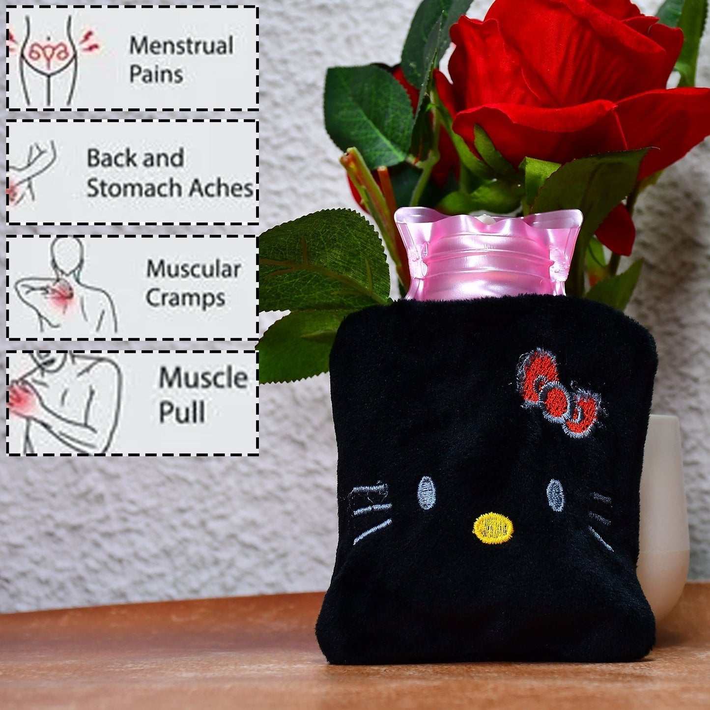 Black Small Hot Water Bag with Cover â€“ Pain Relief & Warmer