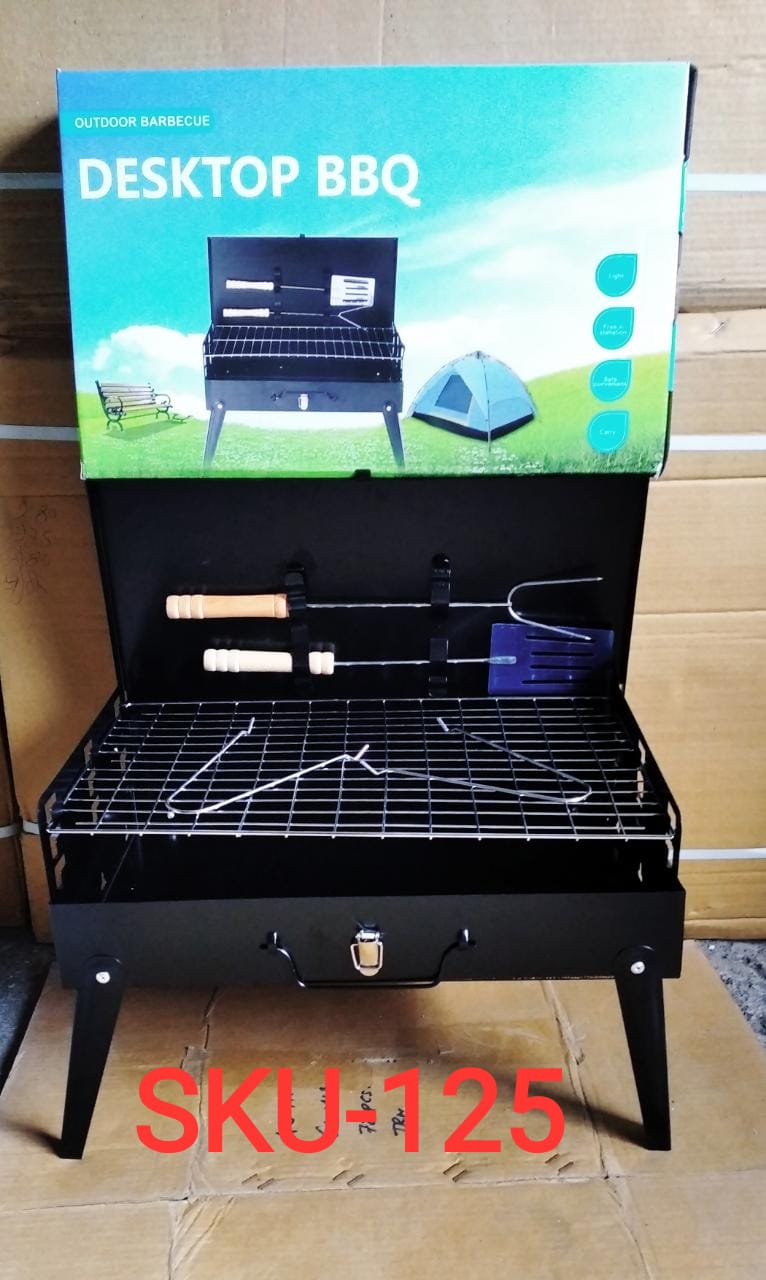Stainless Steel Briefcase Style Barbecue Grill Toaster (Medium, Black)
