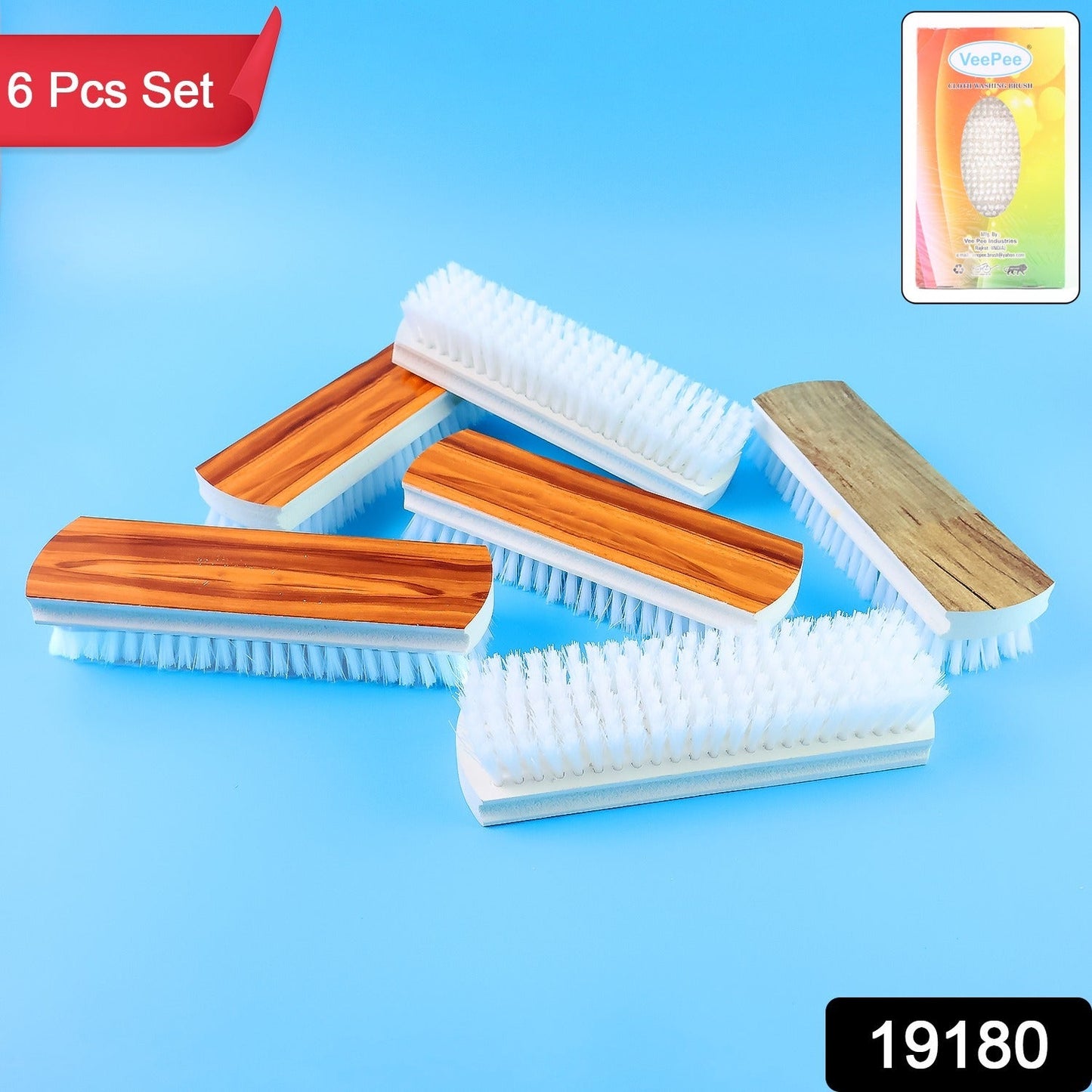 Veepee 6-Piece Washing and Cleaning Scrub Brush Set â€“ (Multi-Color Bristles)
