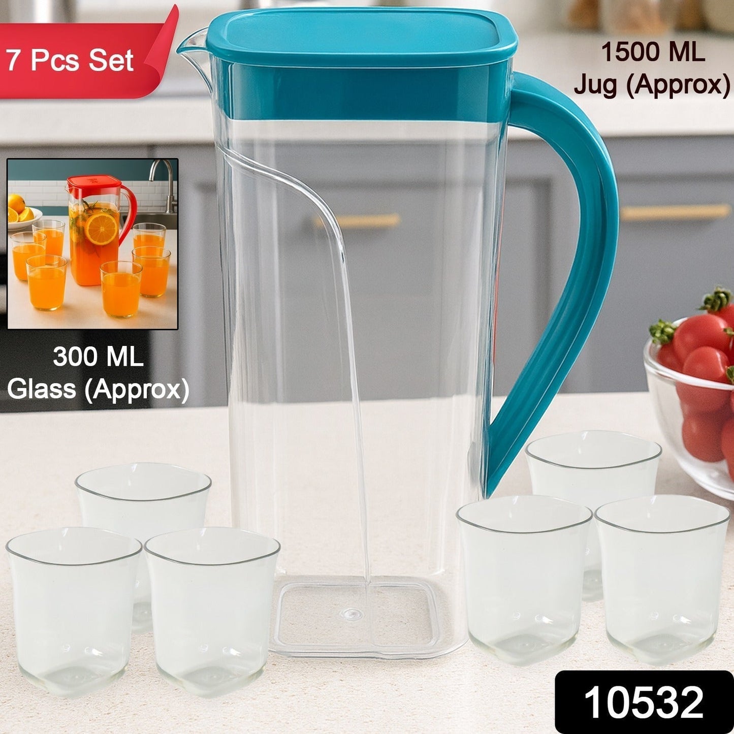 Supermom Plastic Marina Jug with 6 Glass Set