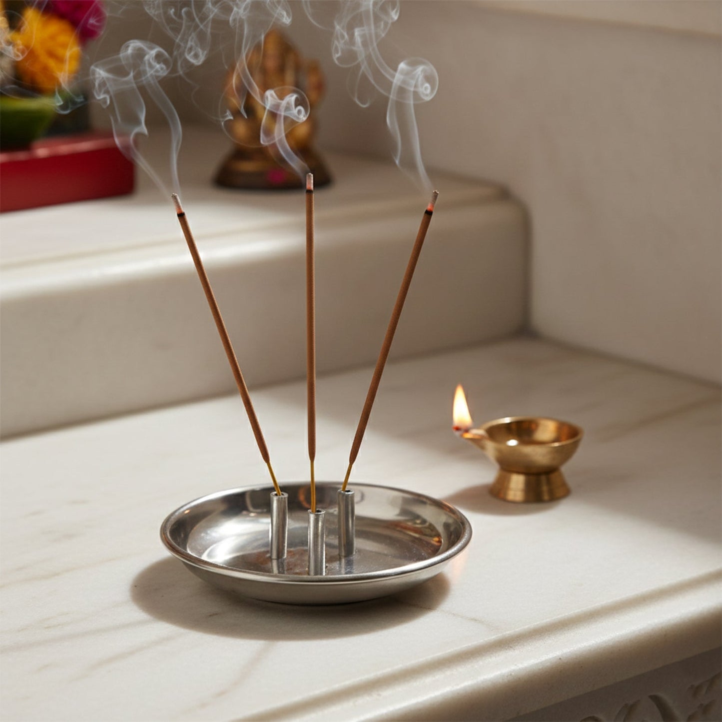 Stainless Steel Lotus Agarbatti Stand with Triple Stick Holder (1 Pc)