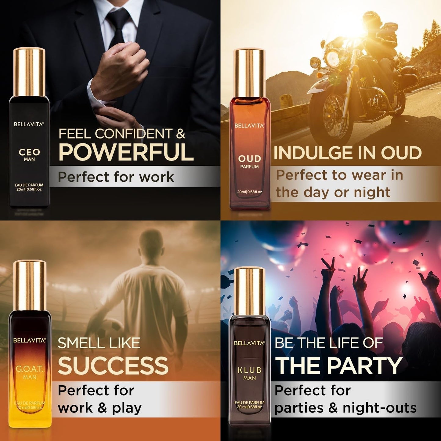Bellavita Men’s Luxury Perfume Gift Set (4 Pc, 20 ML Each)