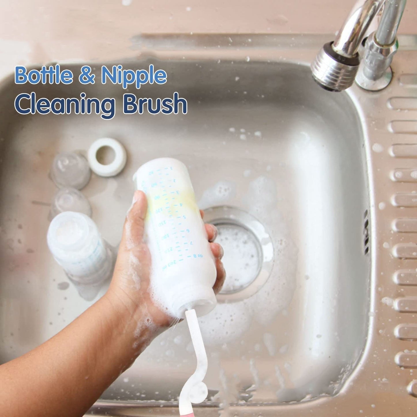 Bottle & Nipple Cleaning Brush with 360Â° Rotary Handle (1 Pc)