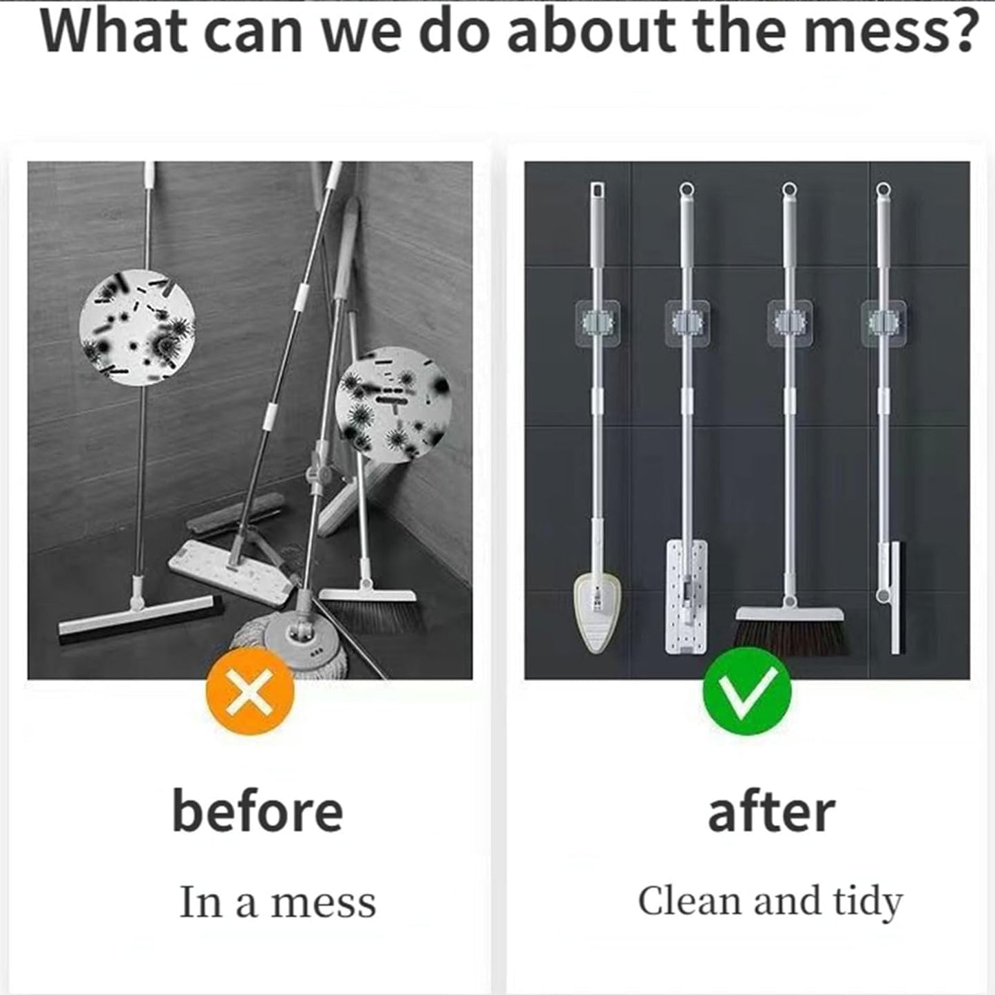 Self-Adhesive Mop and Broom Holder Clips (6 Pc Set)