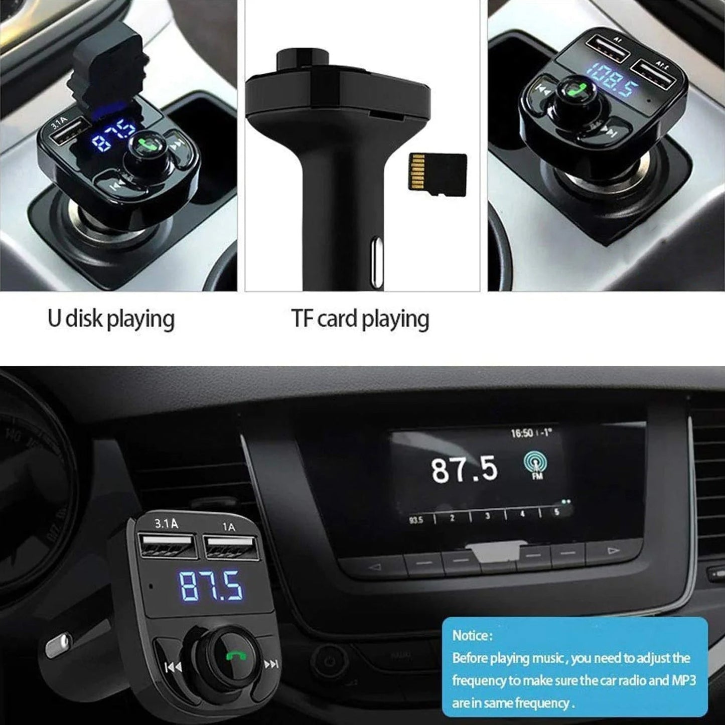 Wireless Car Charger With Dual USB Fast Charging Ports 1 Pc