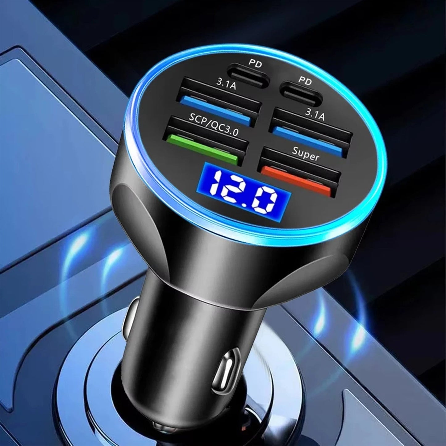 Multi-Port Fast Car Charger for 12V/24V Vehicles â€“ 4-USB Smart Adapter