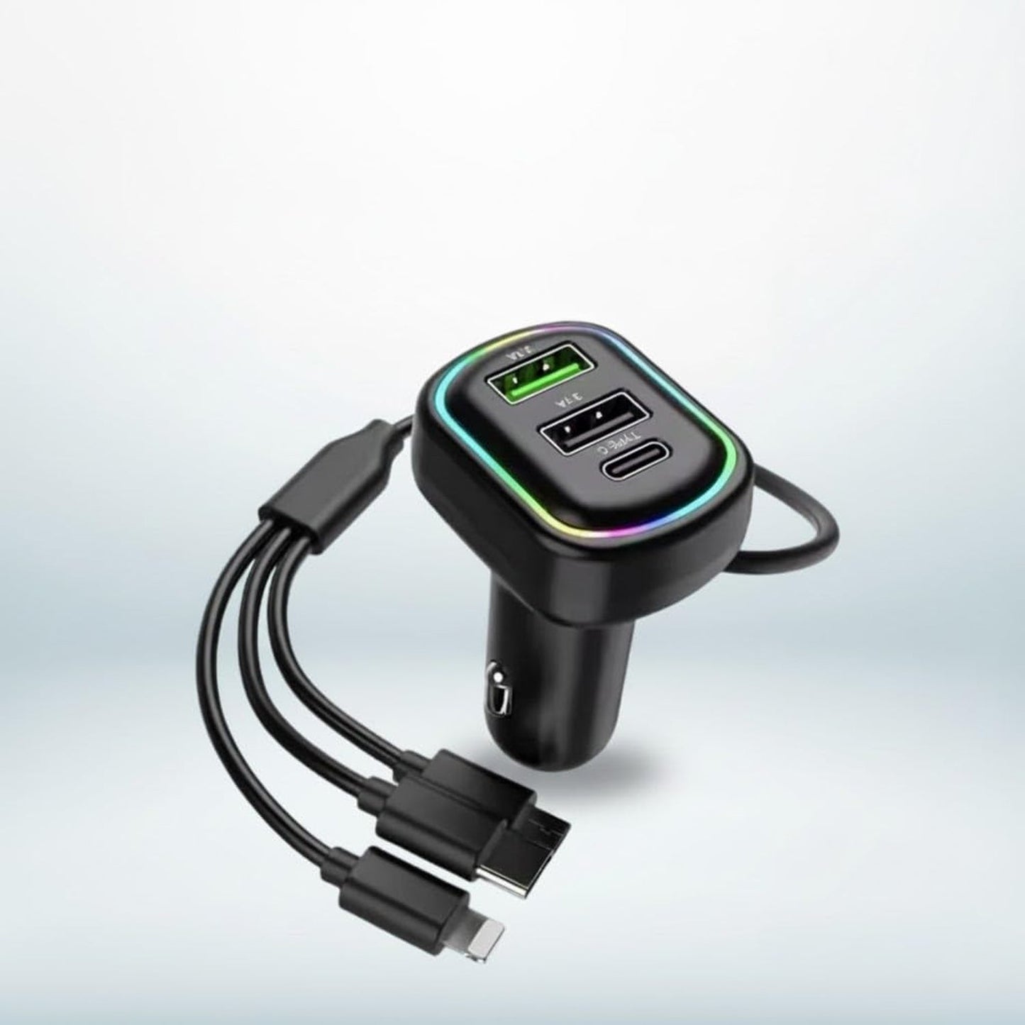 RGB Breathing Light Multi Port Car USB Charger (1 Set, 62 Cm)