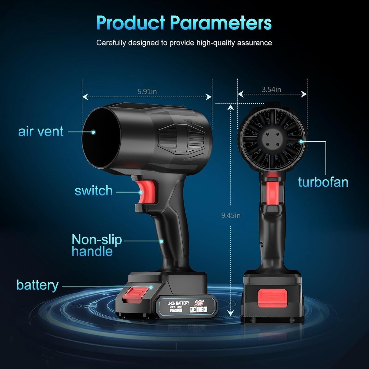 High-Power Cordless Leaf Blower Fan with Rechargeable Battery (1 Pc)