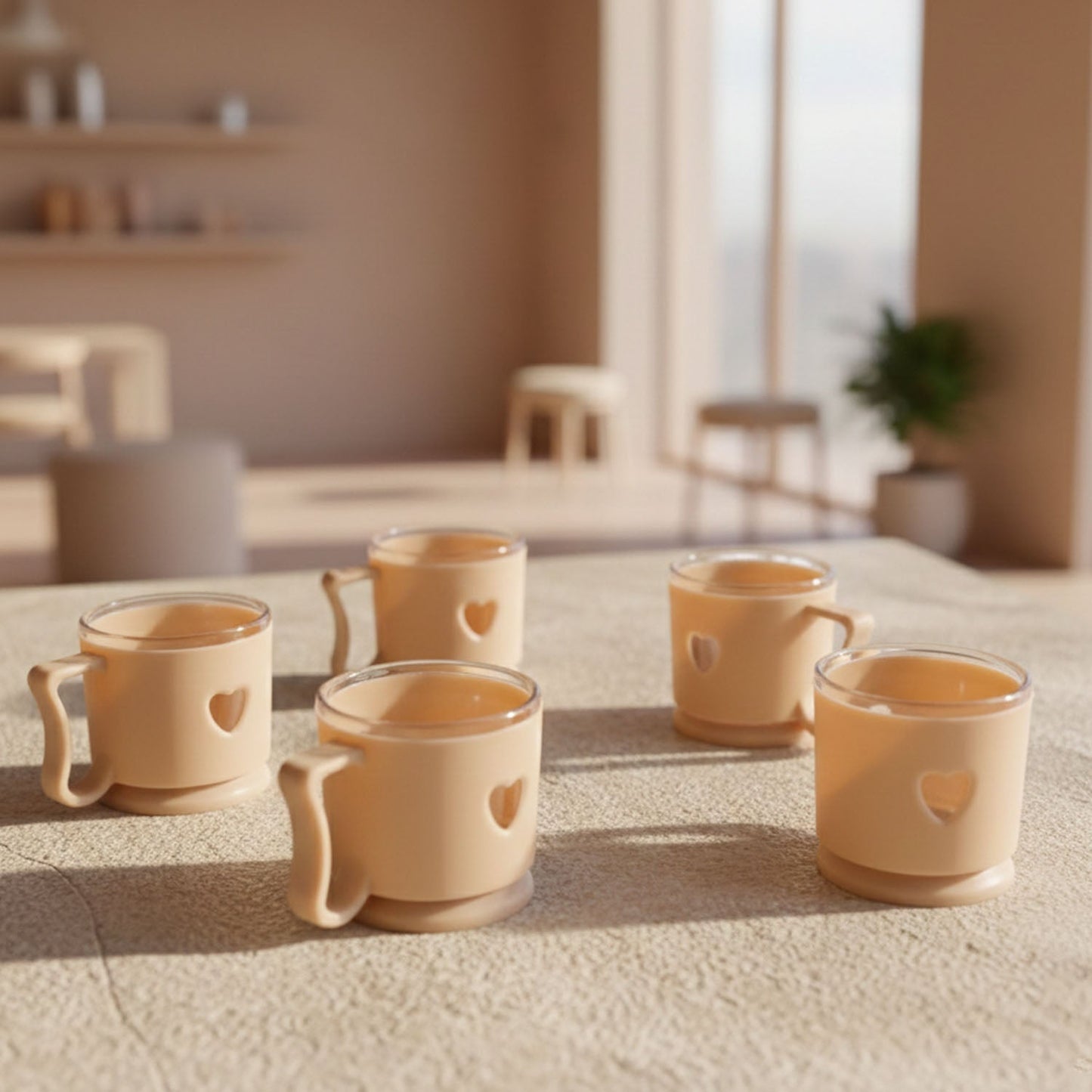 Elegant Heart Design Mini Tea & Coffee Mug Set (100ML, 6 Pc)
