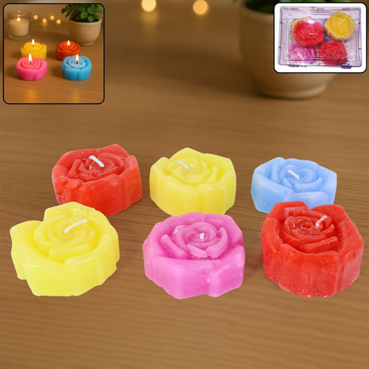 Rose Shaped Wax Candle Set (6 Pc)