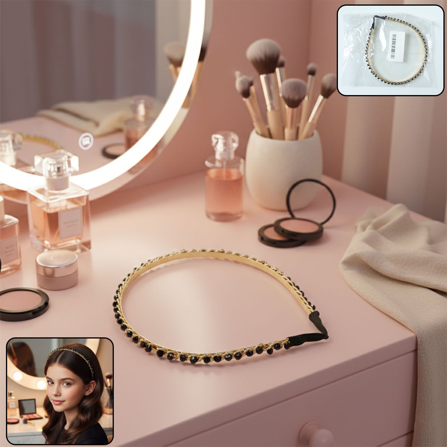 Elegant Gold Finish Decorative Hair Band (1 Pc)