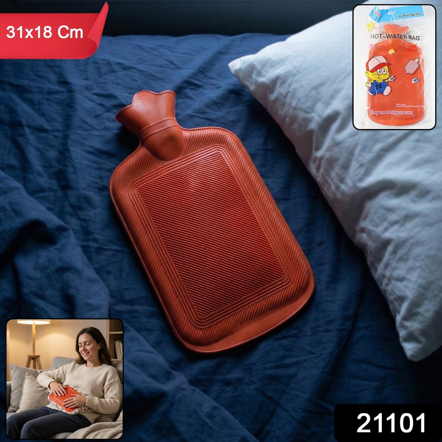 Premium Rubber Hot Water Bag for Pain Relief (31x18 Cm)
