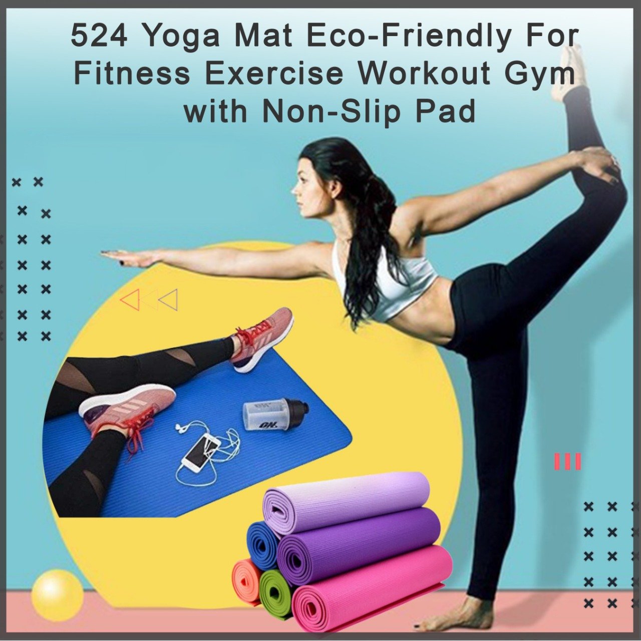 Yoga Mat Eco-Friendly For Fitness Exercise Workout Gym with Non-Slip (180x60xcm) Color may very