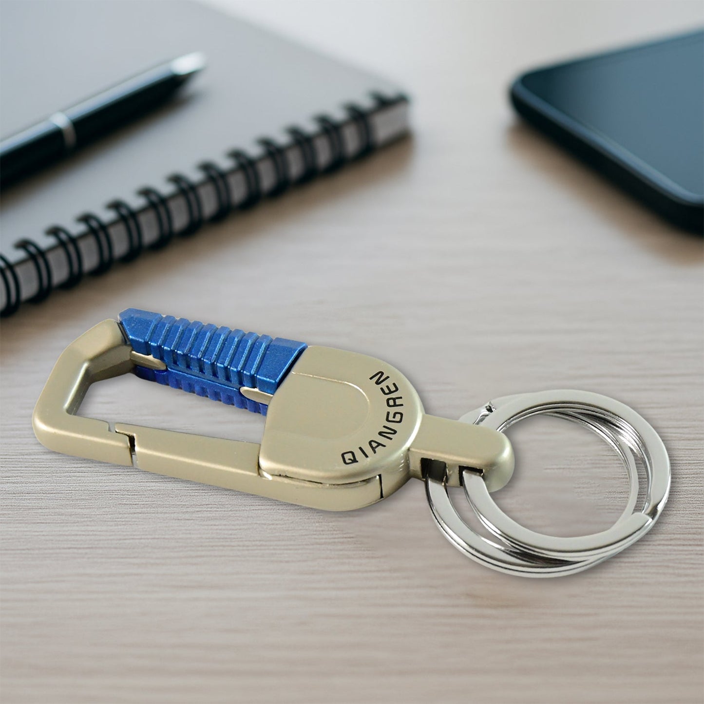 Premium Metal Keychain Carabiner Clip Hook with Dual Key Rings (1 Pc)