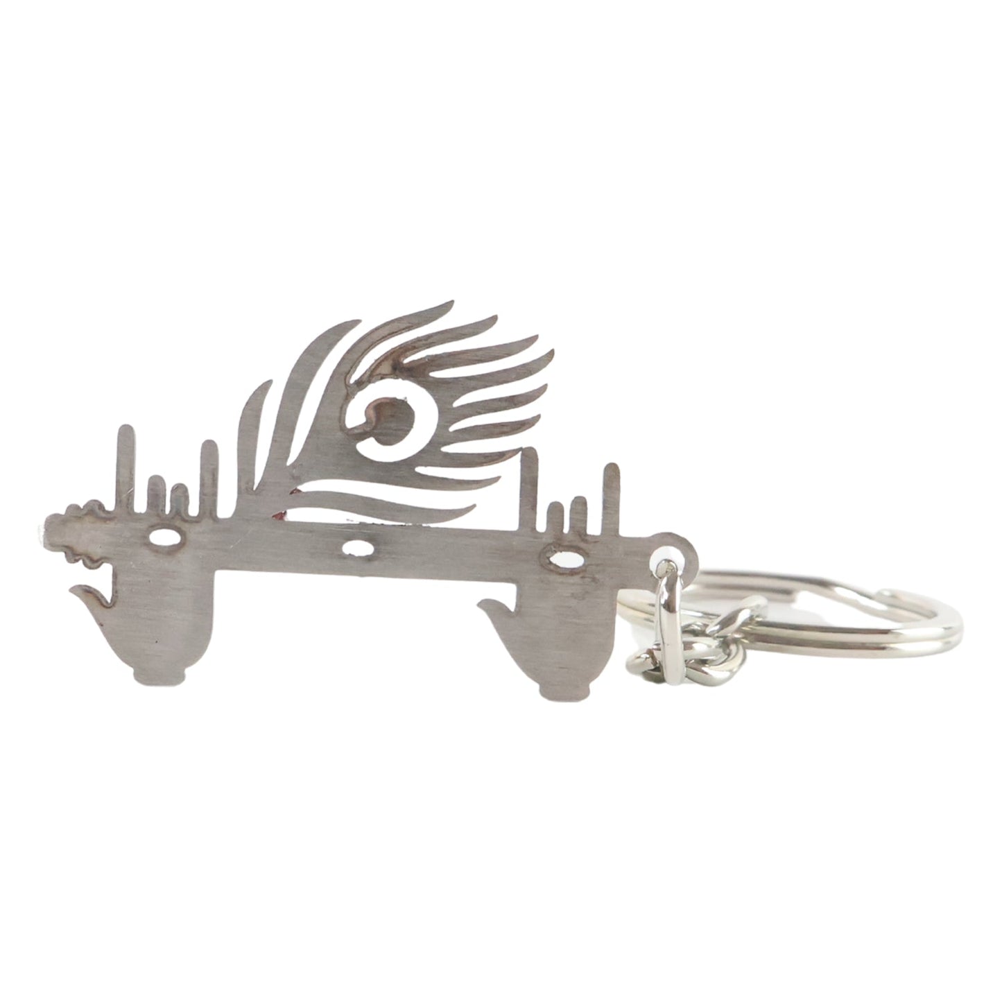 Krishna Flute & Peacock Feather Metal Keychain - (1 Pc)