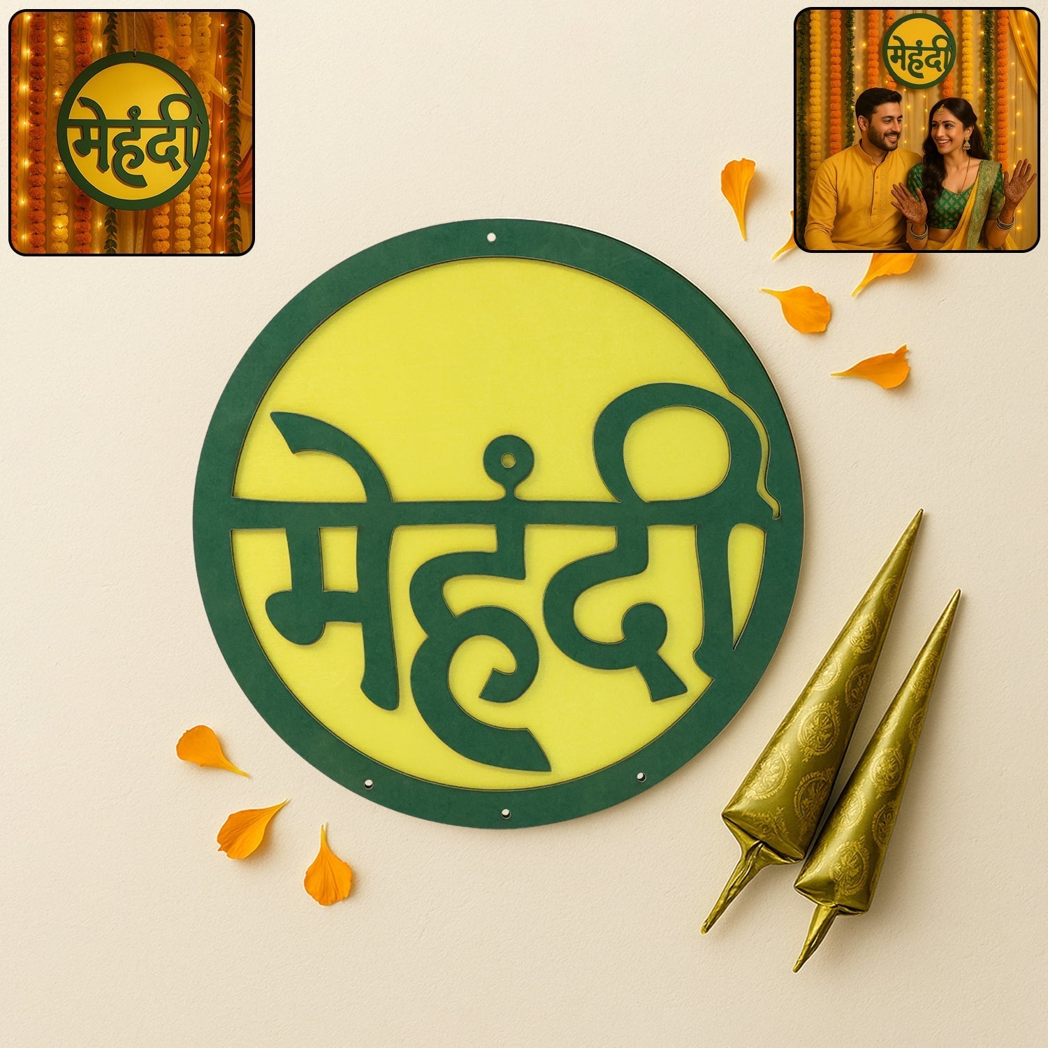 Mehndi Ceremony Wall Hanging / Backdrop Sign Name Plate (1 Pc)