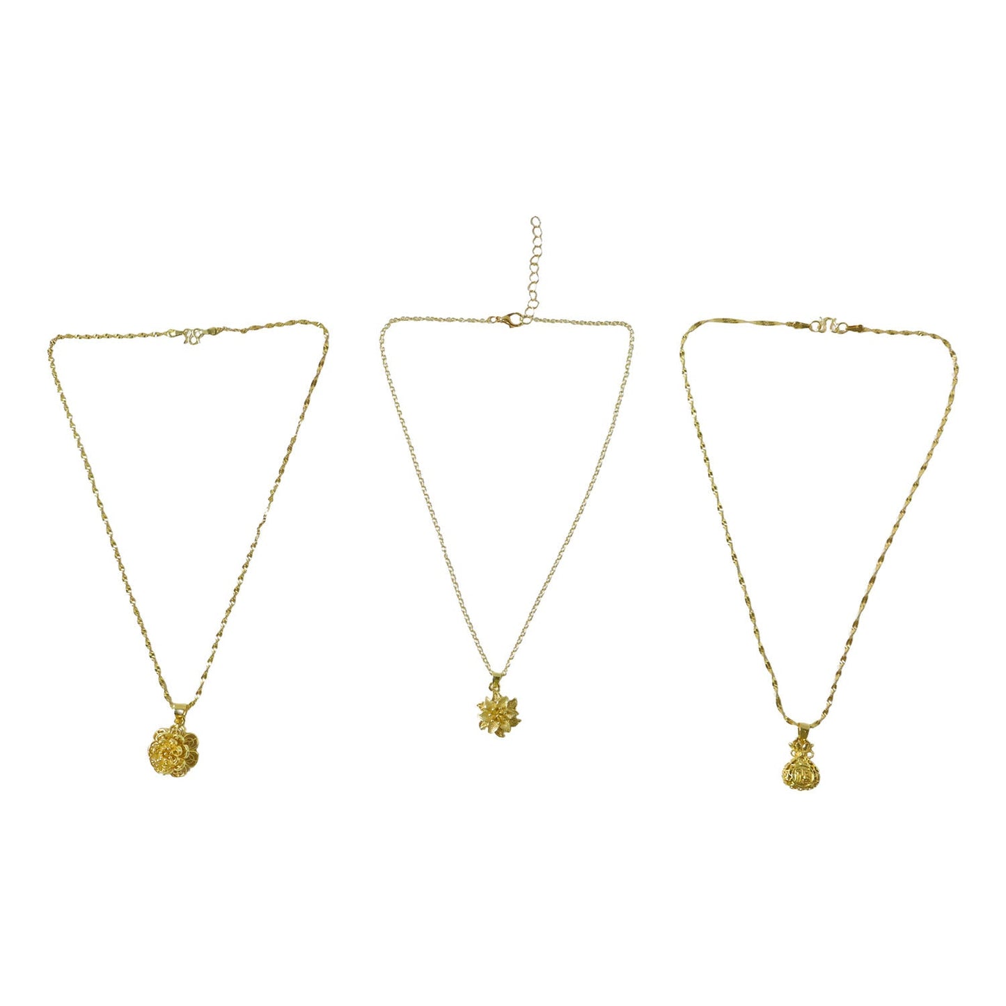 Elegant Gold Finish Floral & Traditional Pendant Necklace (1 Pc, Mix Design)