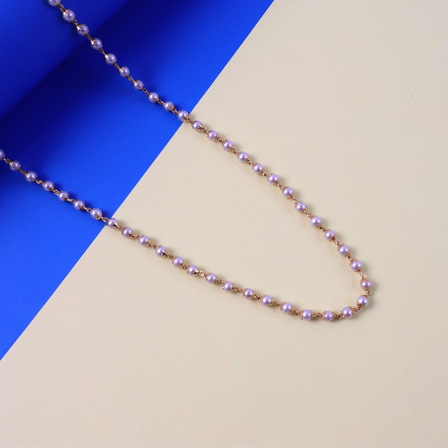 Elegant Pearl Beaded Long Necklace with Gold-Tone Link Chain (1Pc)