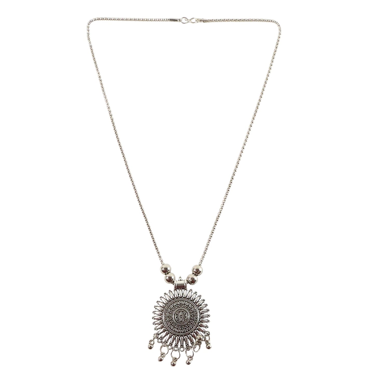 Oxidised Silver Traditional Long Necklace (1 Pc)