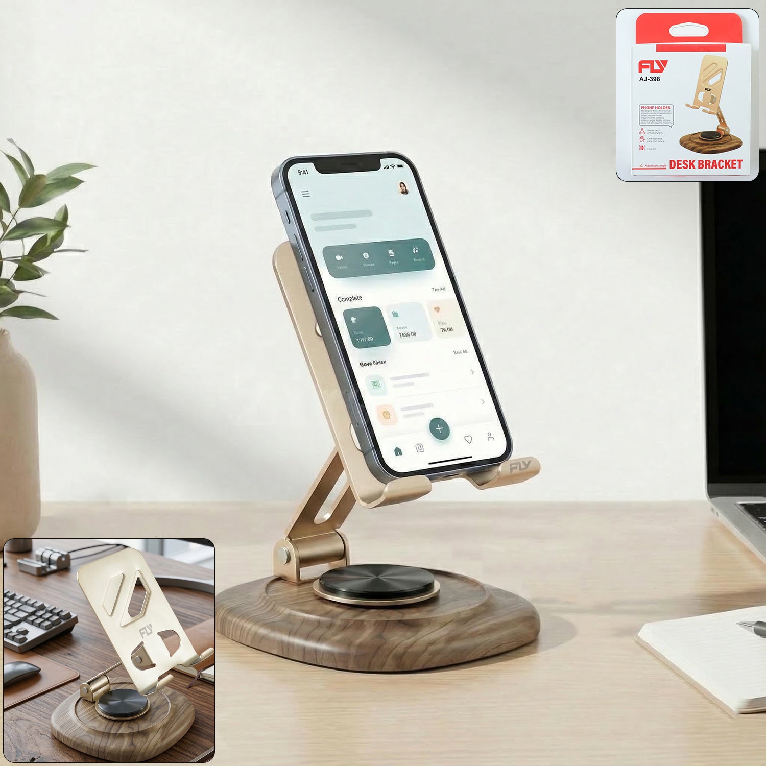 Adjustable Metal Desk Phone Stand with Plastic Base (1 Pc)