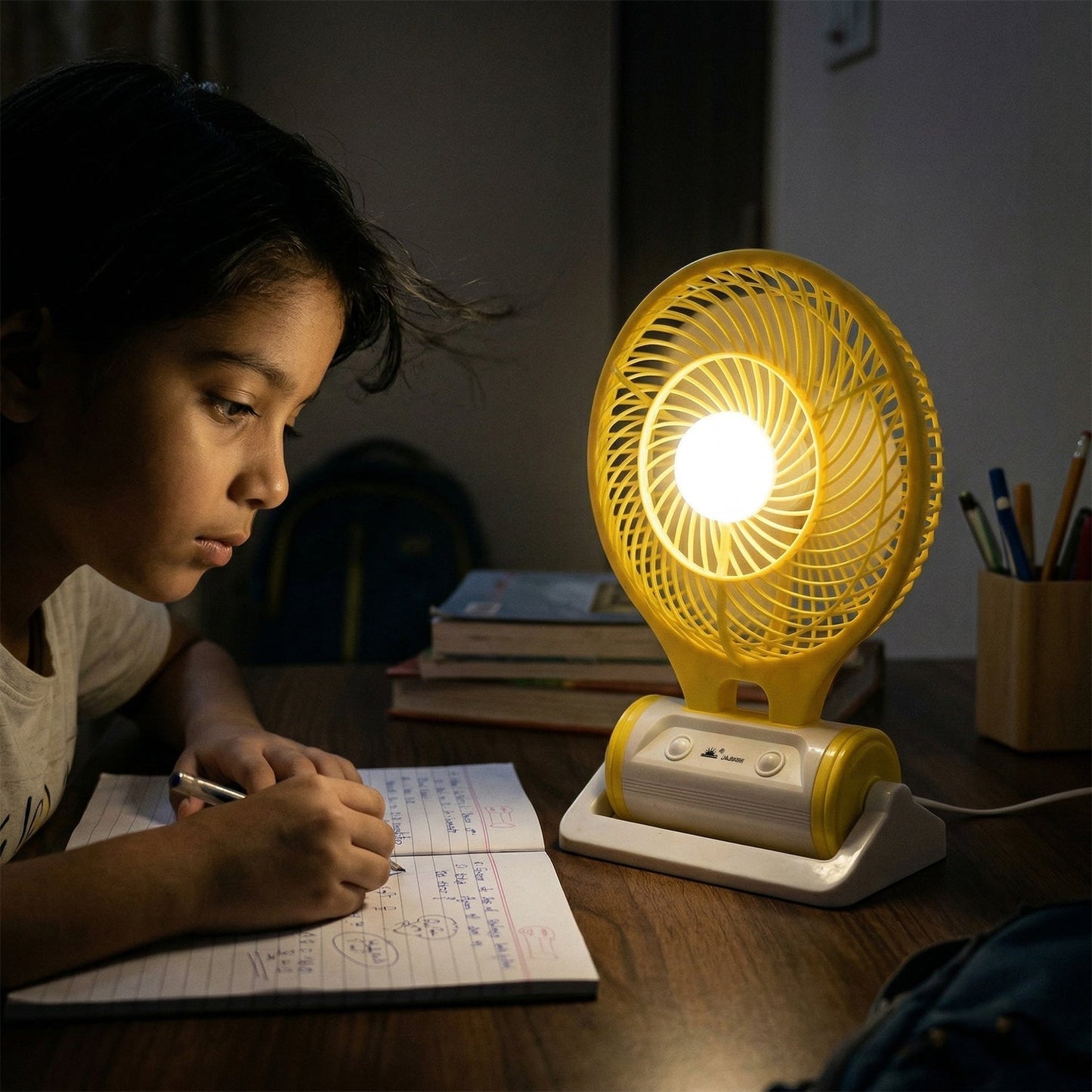 Portable Rechargeable LED Light with Mini Table Fan (1 Pc)