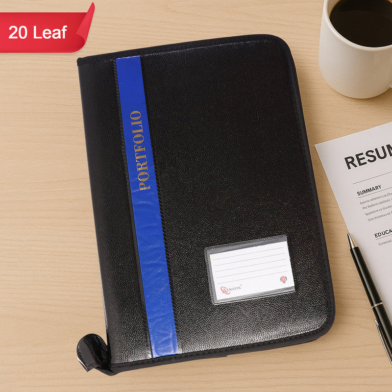 Aerotix A4 Portfolio File Zipper â€“ 20 Leaf Professional Document Organizer Folder