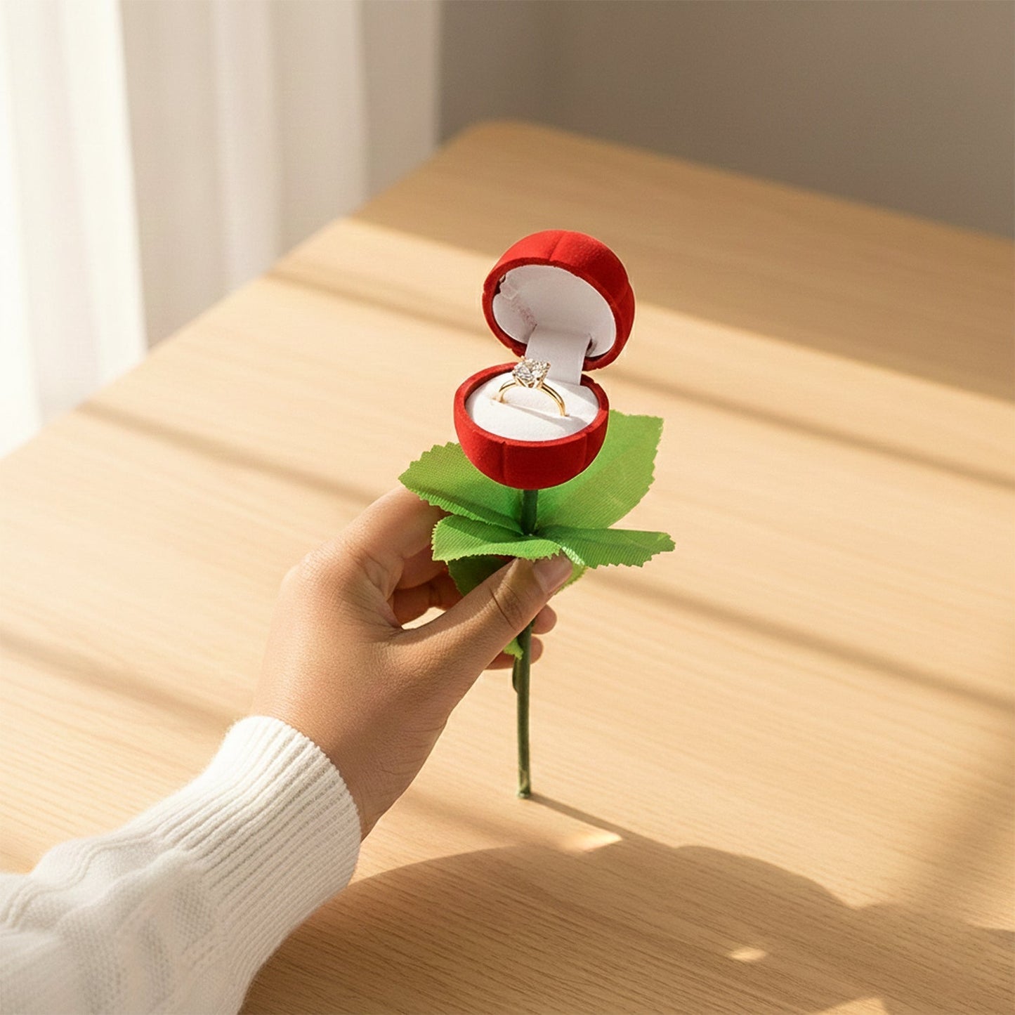 Romantic Artificial Rose Ring Box Stick â€“ 2 Piece Flower Shaped