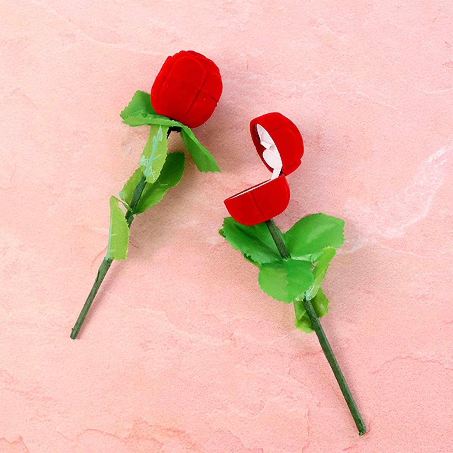 Romantic Artificial Rose Ring Box Stick â€“ 2 Piece Flower Shaped