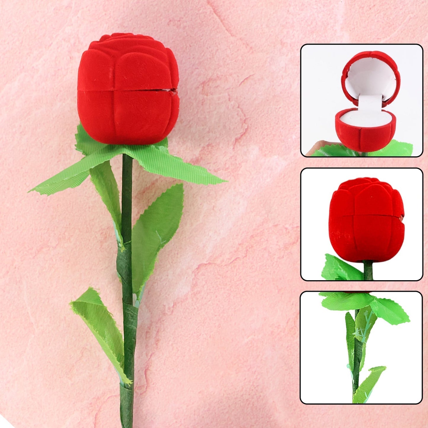 Romantic Artificial Rose Ring Box Stick â€“ 2 Piece Flower Shaped
